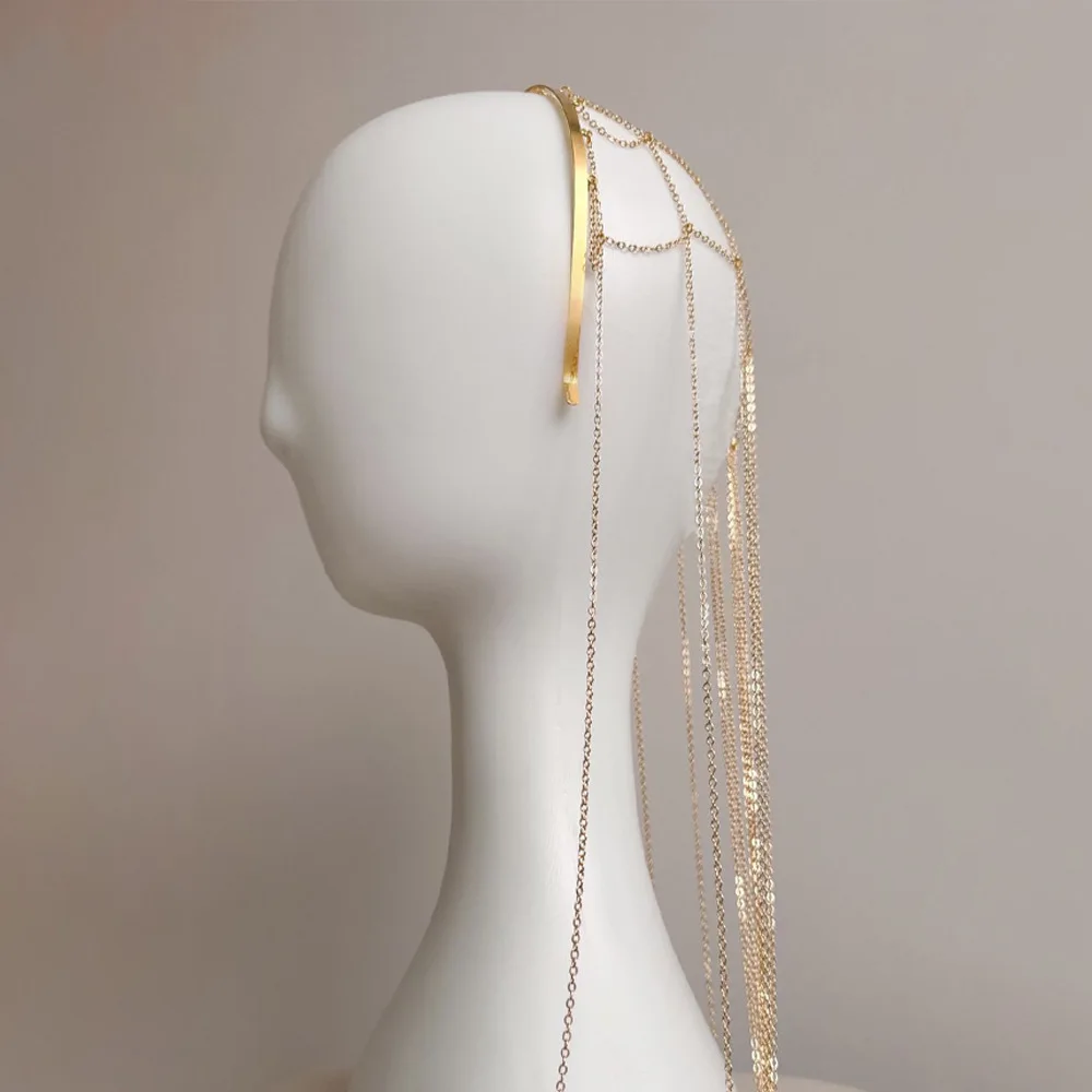 Metal Mesh Headpiece Costume Jewelry Wedding Bridal for Girl Decoration Fashion Party Rave Hair Chains Accessories Long Women