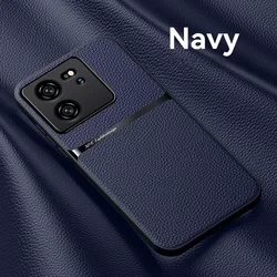 Magnetic Car Holder Stand Shockproof Leather Phone Case Cover for Mi 13T (Navy)