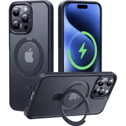 Translucent Ultra Slim Phone Case with Magnetic Ring Stand for iPhone 17 (Black Case)