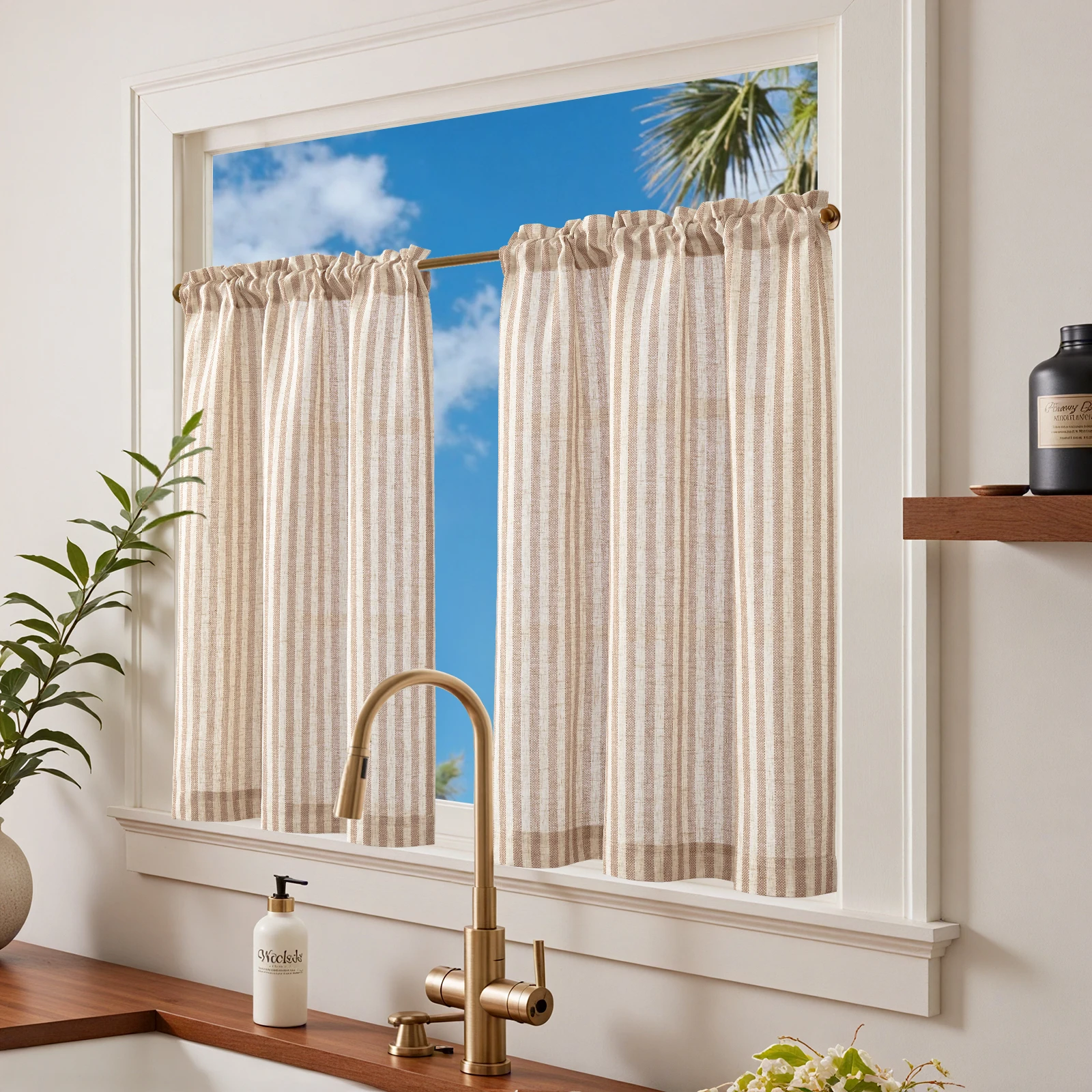 Window Curtains Decor Curtains Cotton And Linen Curtains JINCHAN 2 Panels Linen Kitchen Curtains Japanese Striped Short Cover Curtains Rod Pocket Home Interior Shade Window Drapes Cafe