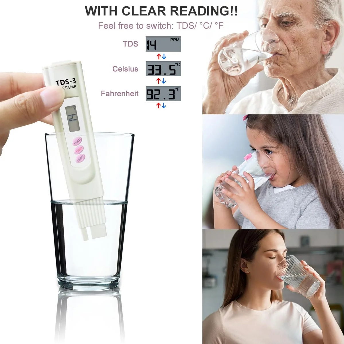TDS Digital Water Tester Quality Analysis Meter Purity Check 0-9999 PPM For Aquarium Water Quality Detector Water Tester