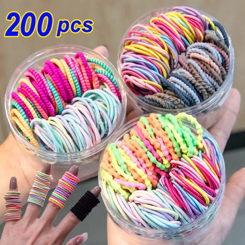 

200pcs Baby Girls Colorful Elastic Hair Bands Cute Small Ponytail Holder Children Scrunchie Rubber Ties Hair Rope Accessories