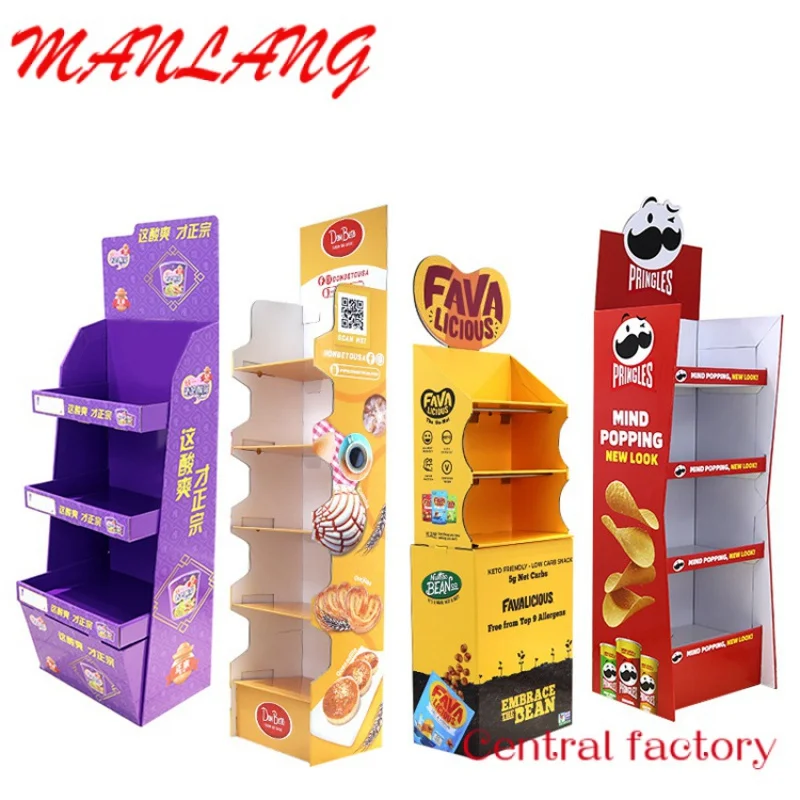 CustomSupermarket Free Advertising Foldable Flooring Racking Display Cardboard Candy Counter Store Shelf Display Rack Stand