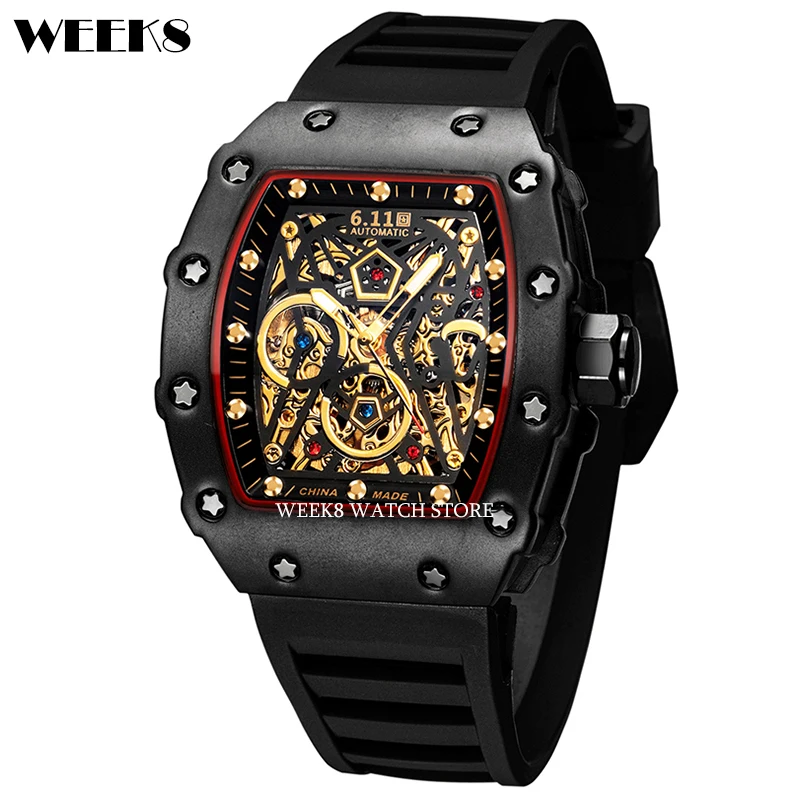 Luxury Automatic Mechanical Watch Famous Top Brand Men Hip Hop Mens Gold Watches Male Tonneau Clock Hombre Relogio Masculino