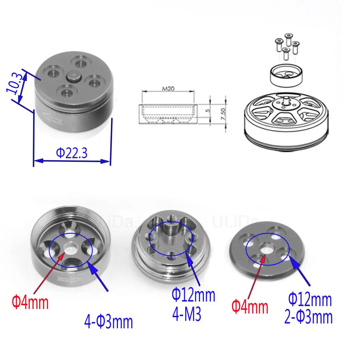 Kit 4 adaptateurs rapides hélices drone moteur 3-4mm CW CCW