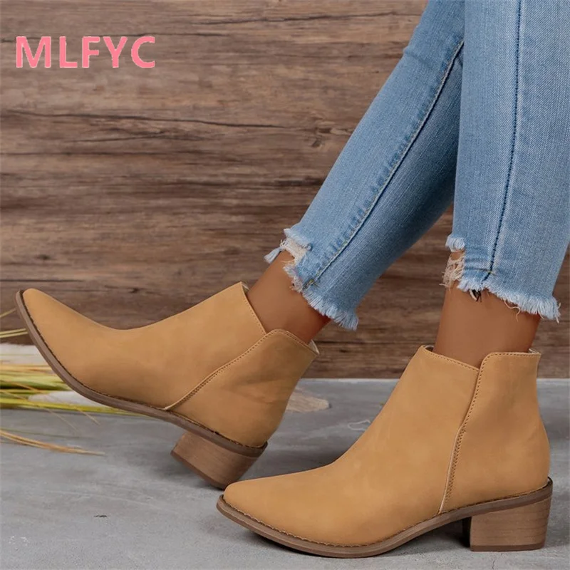 Thick Soled Thick Heeled Short Boots for Women Autumn Winter New Soft Soled Lightweight Comfortable Short Tube Single Boots
