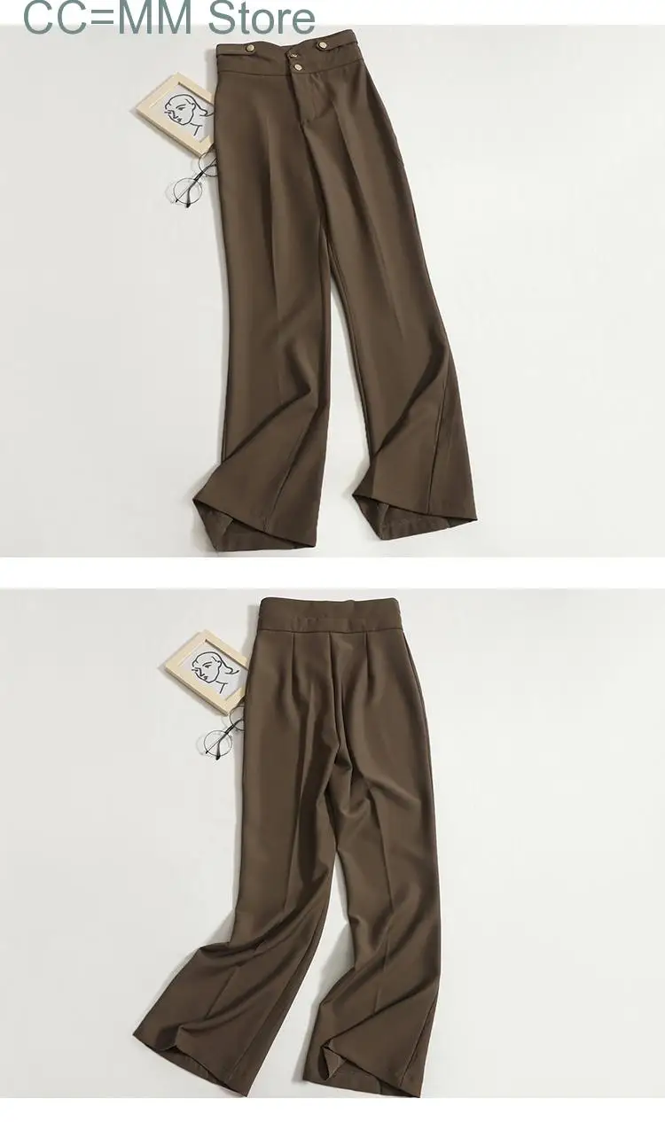 New Suits Pants Women New High Waisted Korean Button Up Slim Wide Leg Flare Pants Office Ladies Casual Straight Pants