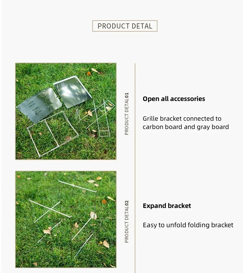 Description Picture 6 of itemMini Camping Wood Stove Ultralight Titanium Stove Campfire Foldable Outdoor Hiking Storage Fire Burning Table Camping Supplies