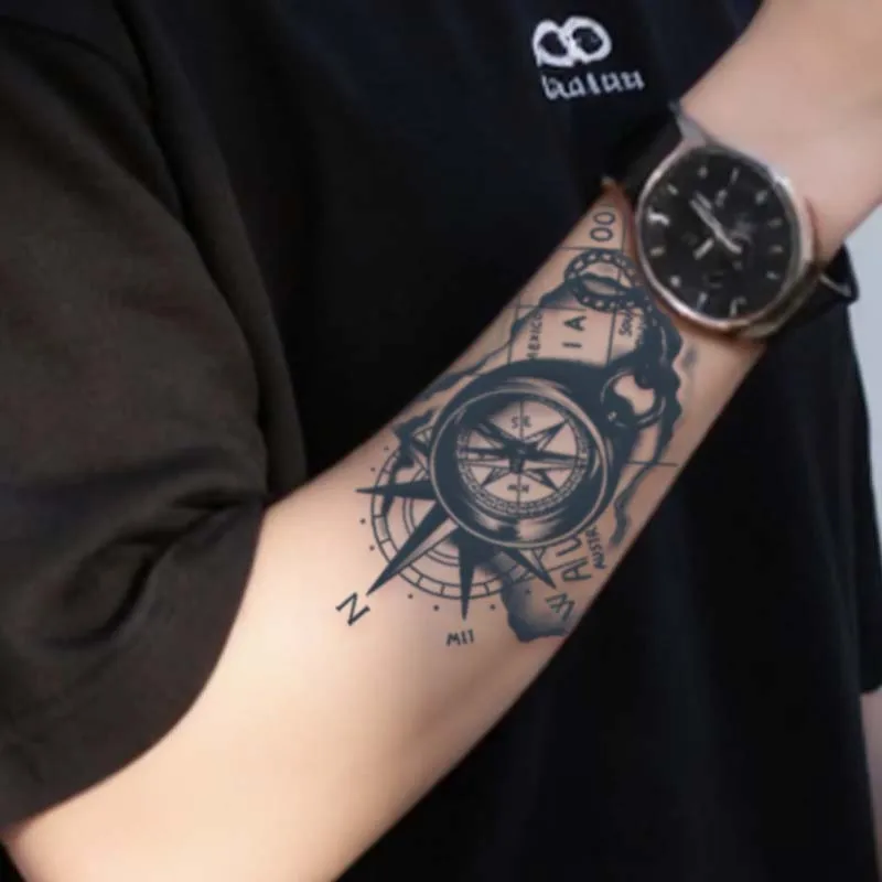 1Pc Compass and Anchor Nautical Waterproof Temporary Tattoo Stickers Long-lasting Waterproof for One to Two Weeks For Arm Leg