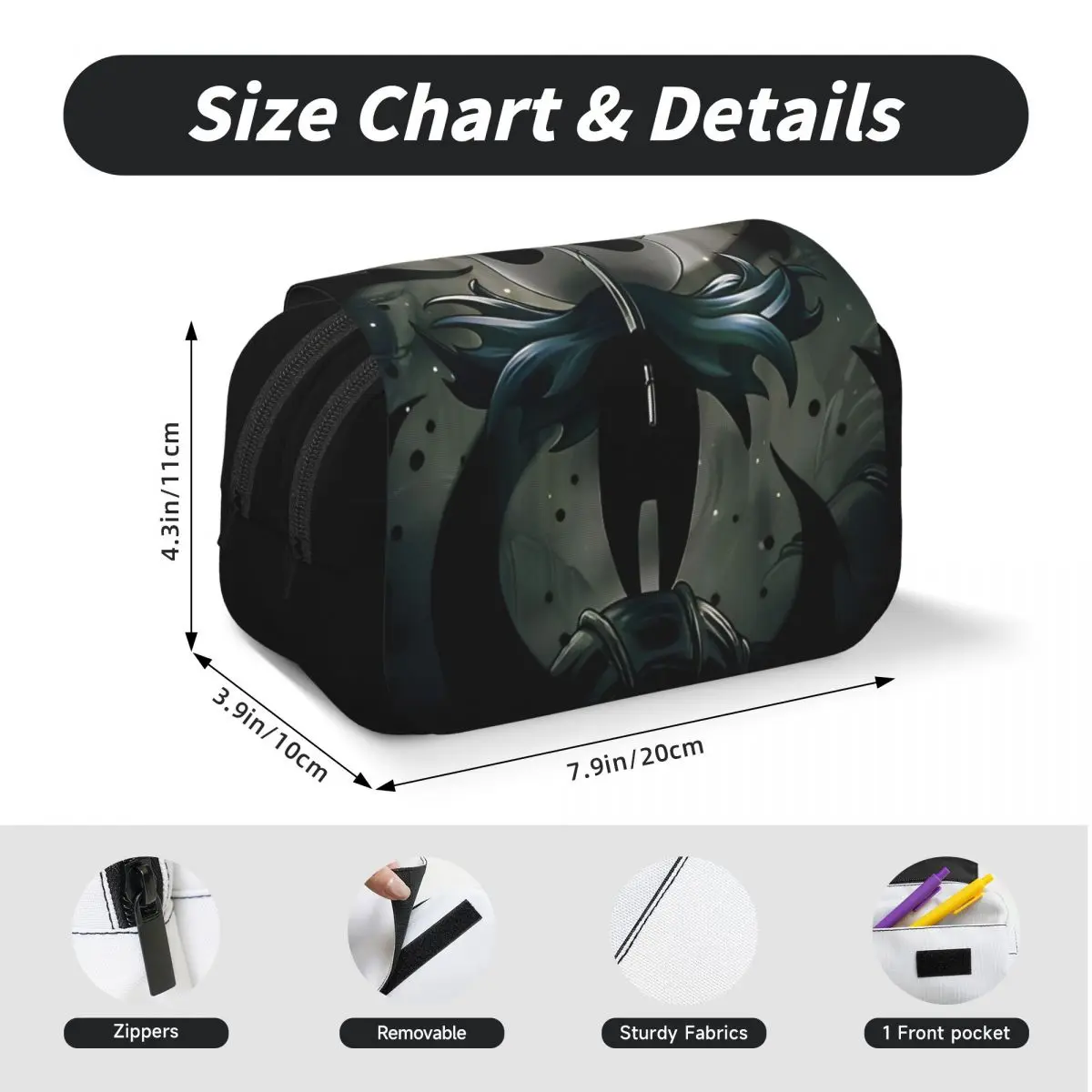 클래식 할로우 나이트 더블 클램쉘 펜 케이스 연필 파우치 펜 홀더 소녀 소년용 대용량 가방 사무실 선물 문구류