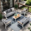 Outdoor 5-Piece Aluminum Conversation Set with Teak Table & Cushion Patio Furniture Sectional Garden Poolside and Backyard 6
