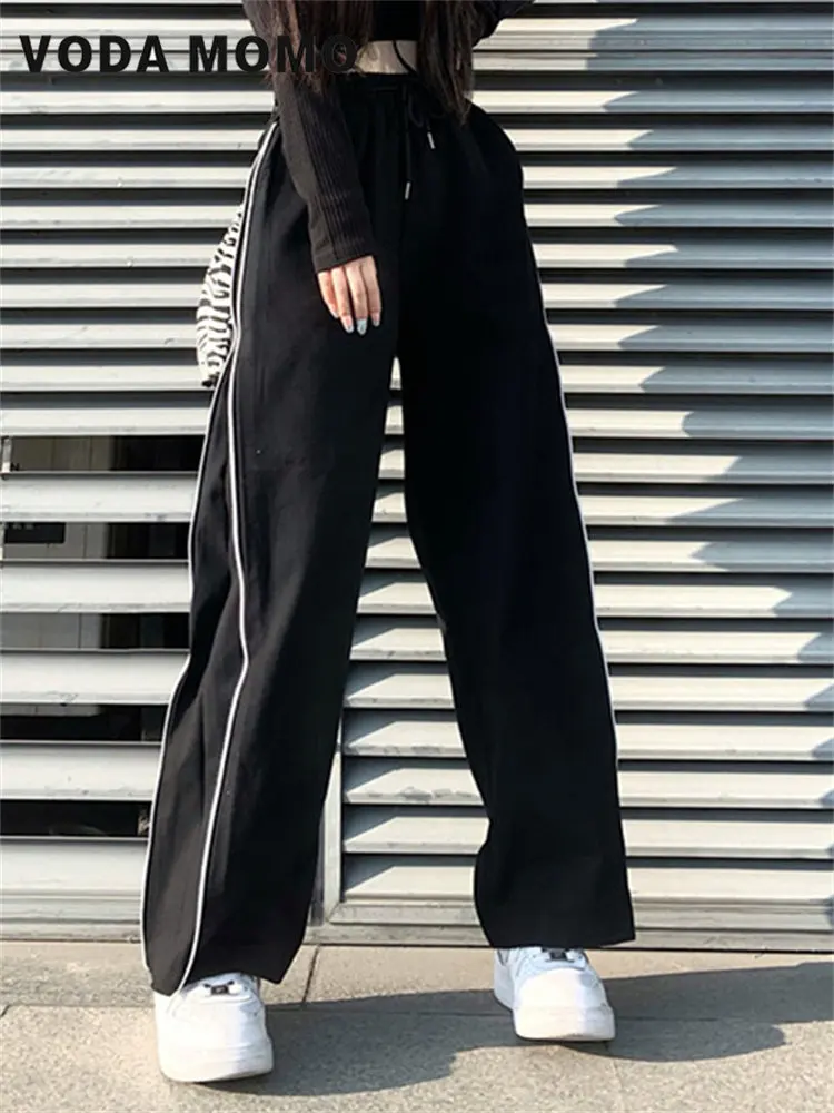 

Spring Vintage Street Pockets Wide Leg Joggers Pant Drawstring Baggy Y2K Cargo Pants Women High Waist Mopping Sweatpant Trousers