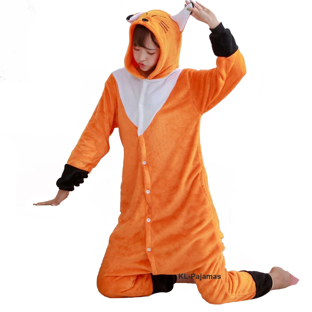 

Adult Halloween Onesie Pajamas Unisex Fox Cosplay One Piece Anime Cosplay Christmas Party Costume Winter Warm Flannel Sleepwear