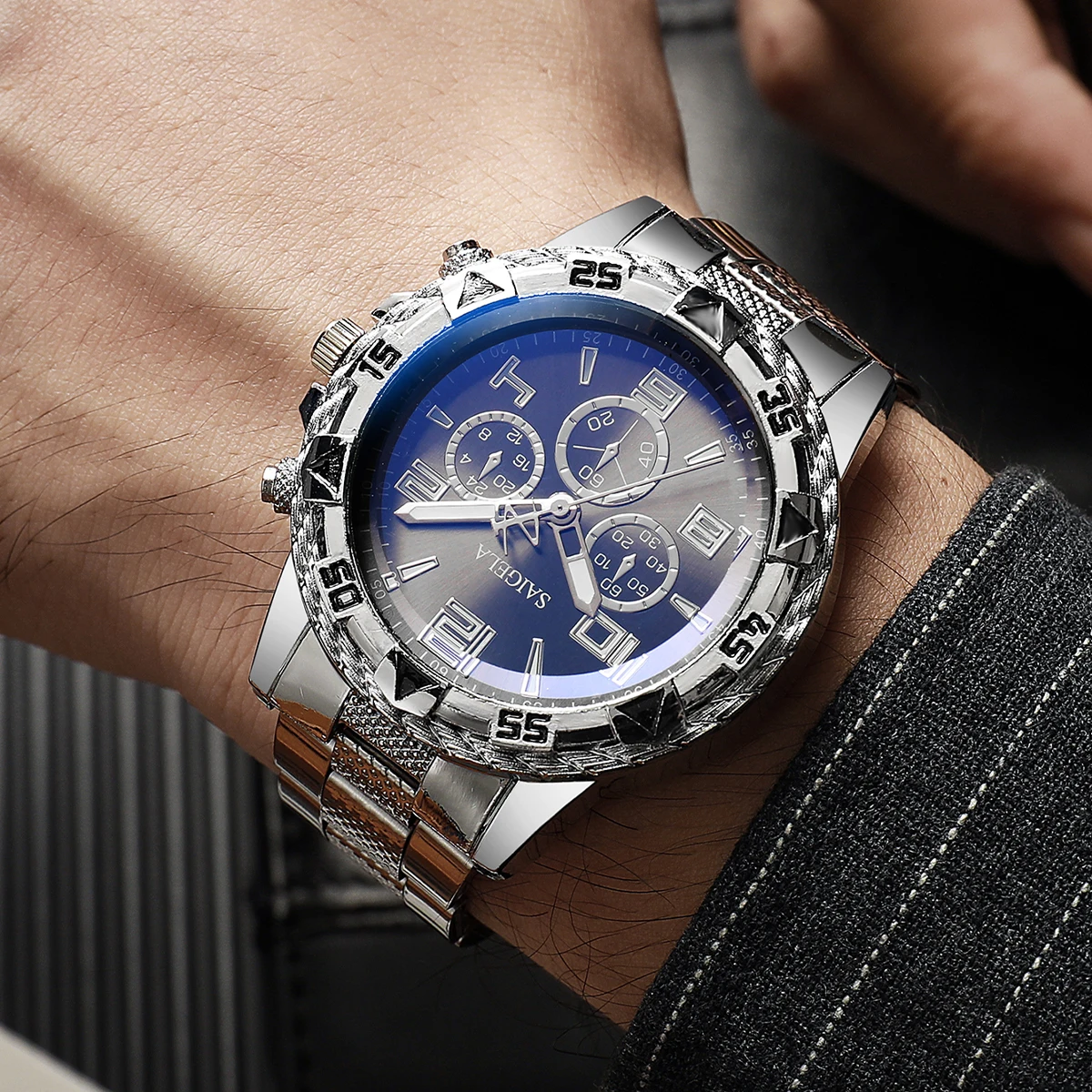 Men Business Watches Fashion Stainless Steel Band Male's Quartz Watch 3