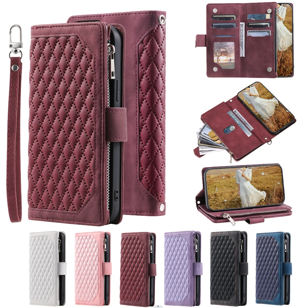 

For Oppo A94 4G Fashion Small Fragrance Zipper Wallet Leather Case Flip Cover Multi Card Slots Cover Folio with Wrist Strap