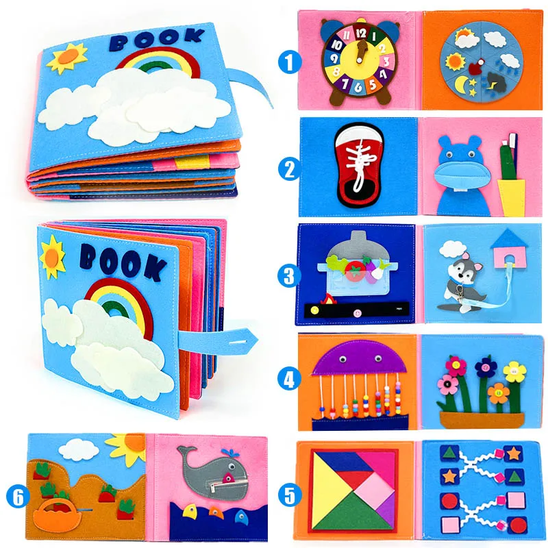 

Головоломка Монтессори 3D, войлочная плотная доска для малышей, тканевая книга с рассказами, сенсорные игрушки для малышей, образовательные игрушки, книги для детей, подарки