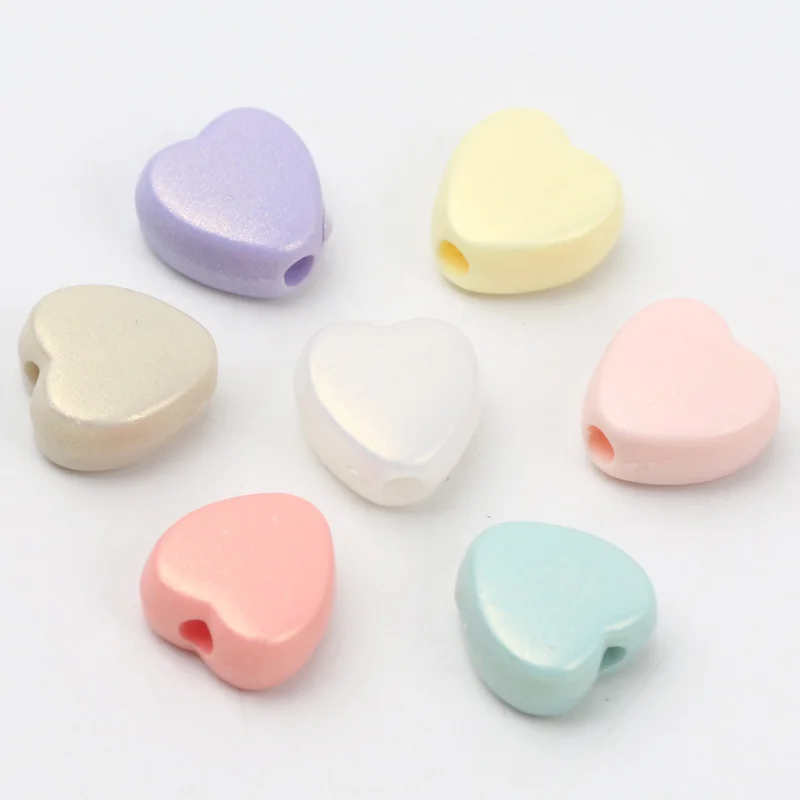 9mm 100pcs Love Heart Beads Macaron Colorful Acrylic Beads For