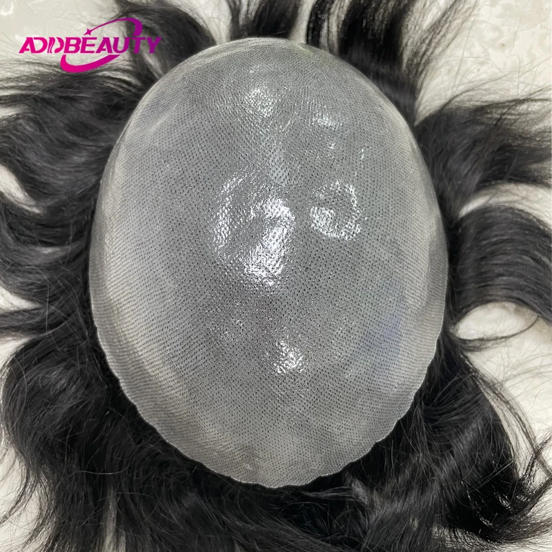 Addbeauty Vloop Toupee for Men Thin Skin PU 0.04-0.06cm Human Hair Prostheses Wave Straight Indian Human Hair Wigs Natural Color