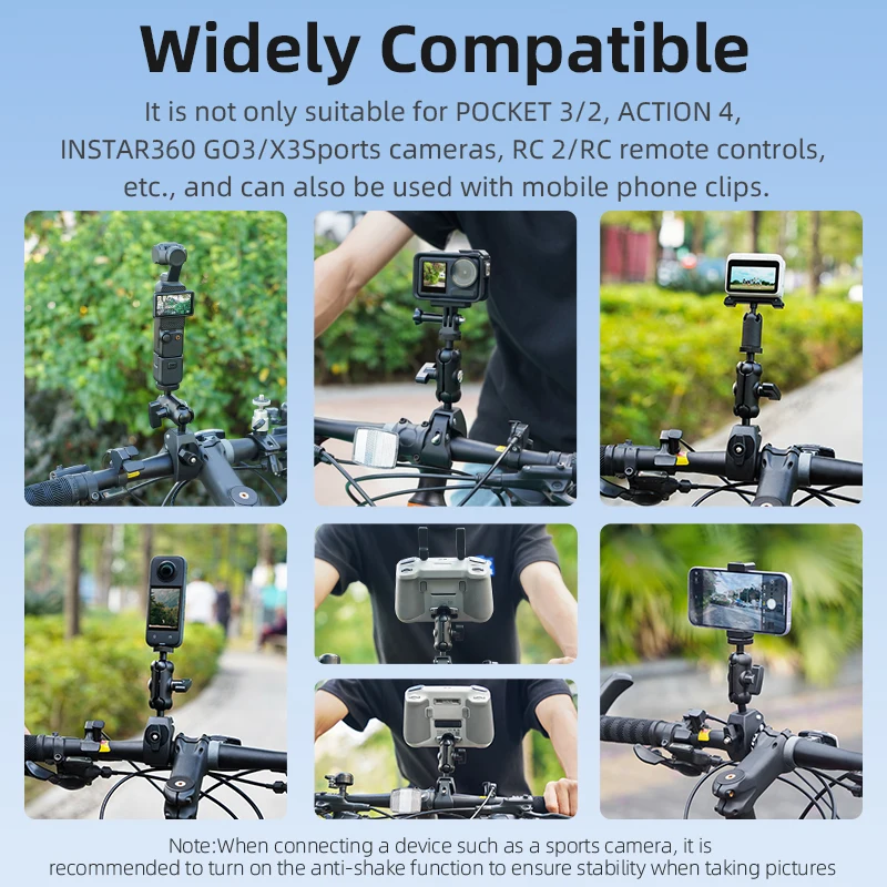 Adattatore Per Bici Con Testa A Doppia Sfera Per Action Cam - Supporto Per Manubrio Universale, Rotazione 360°, Per GoPro, DJI Osmo, Insta360, Telefoni, Diametro 20-50 Mm - 2