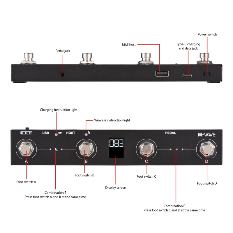 MIDI Controller M-VAVE Wireless MIDI Controller BT Portable MIDI Footswitch Intelligent APP Controls