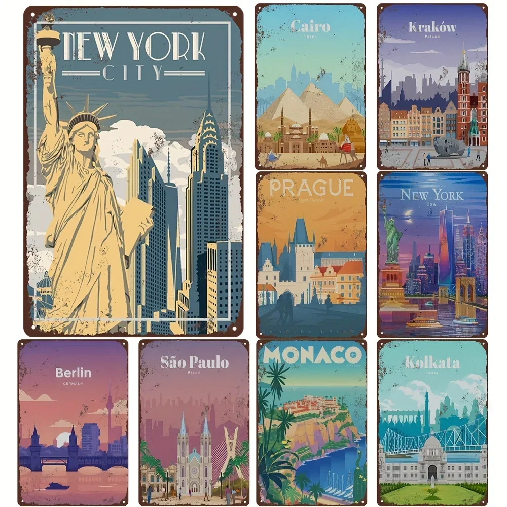 

Vintage Metal Tin Sign, World City Attraction, Poster Artwork, Water-proof&Dust-proof, Funny Home Room Wall Decor Signs Posters