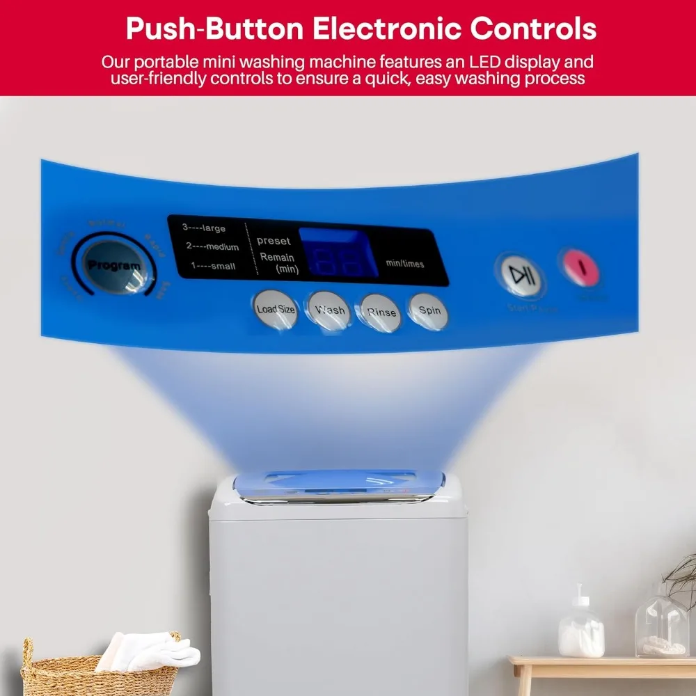 0.9 Cu Ft Top Load Portable Washing Machine Washer on Wheels, White