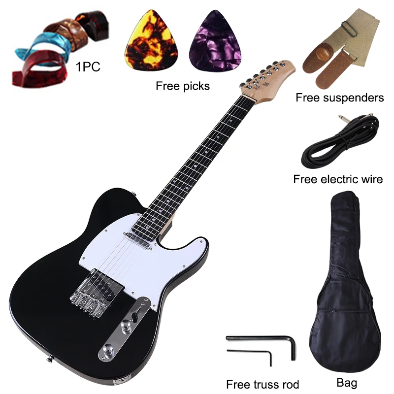 ブラックカラーTLエレキギター、39インチ、フルソリッドバスウッド