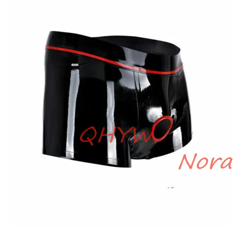 

Handmade Men's Latex Boxer with Trims Ring Hole Rubber Lingerie Boxers Shorts