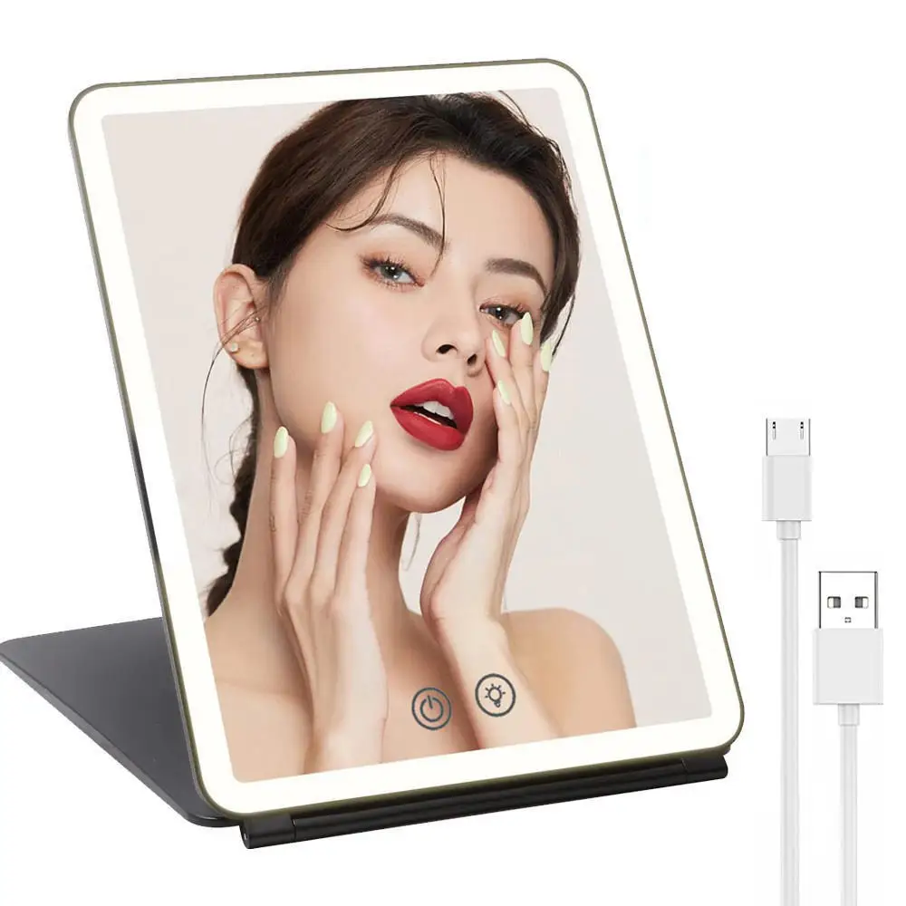 Led Folding High Definition Cosmetic Mirror Desktop Bathroom Cosmetic Mirror Carrying Lamp Makeup Mirror Women'S Makeup Tools mei le wei usb capture hdmi 4k plus high definition audio and video capture card 4k 60 frame band looping out tools voopoo