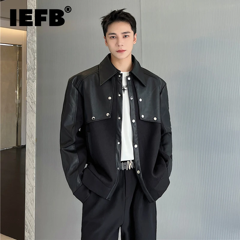 

IEFB Autumn Winter Jackets Trend Men's Fashion Personality Leather Spliced Niche Design Casual Windbreaker 2023 New Coat 9C2425