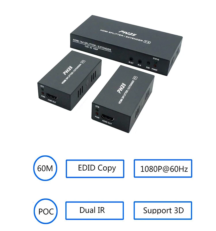 PWAY-1x2 HDMI й ͽٴ, 60m IP UTP RJ45 Cat 35M Cat5e 50M Cat6 60MCable  HD 1080P  