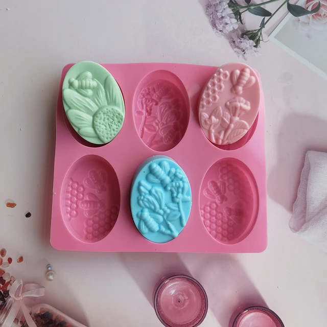 6 Cavities Bee Oval Honeycomb Silicone Soap Mold DIY Soap Making