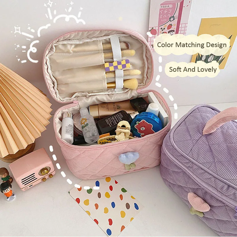 

Fashion Women's Tulip Flowers Pouch Large Capacity Travel Cosmetic Bag Corduroy Zipper Bags Portable Storage Make Up Organizer