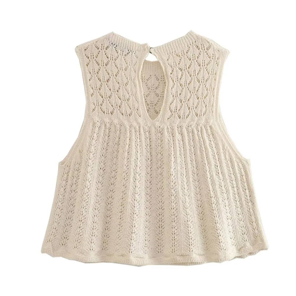 2024 Zarb Spring/Summer New Women's Style Versatile Casual Hollow Jacquard Mesh Knitted Top Mini Skirt Set