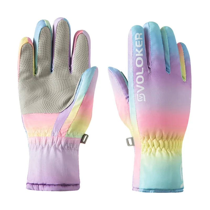 Children's Skiing Warm Gloves with Neutral Style, Winter Wool Lining, Anti Slip Outdoor Belt, Side Pull Waterproof Material