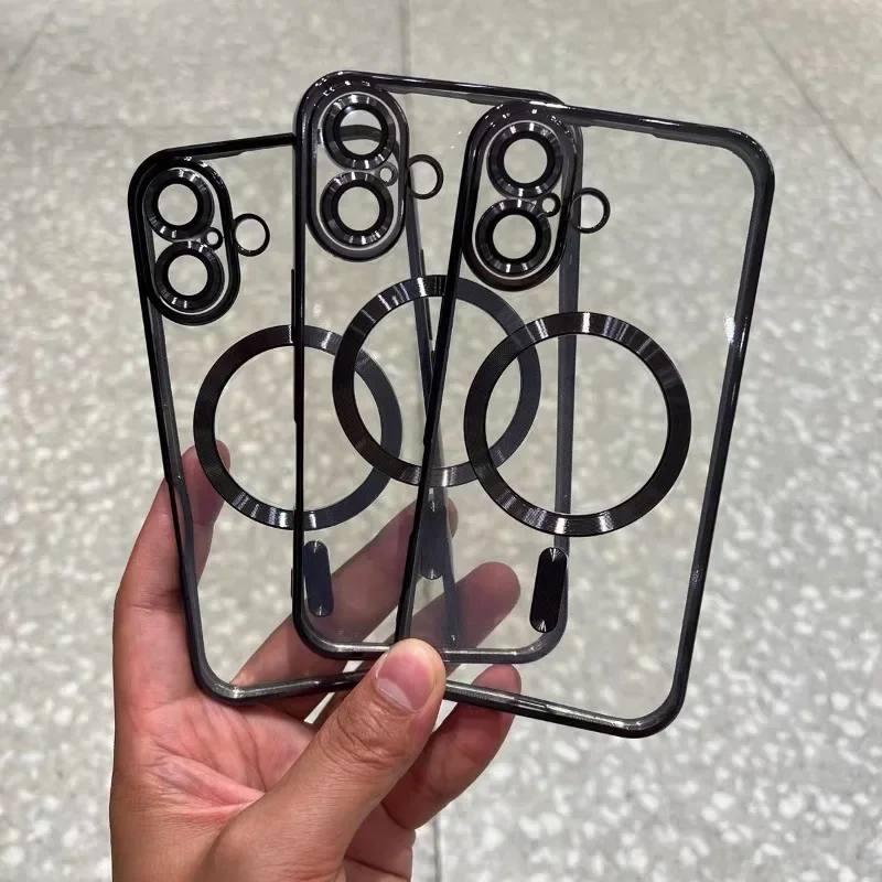 Coque de luxe transparente pour chargement sans fil Magsafe pour iPhone 16 15 14 Plus 13 12 11 Pro Max X XS Max XR, coque antichoc_voghion.com