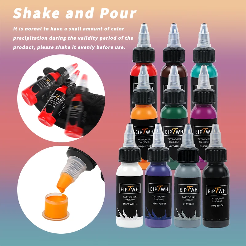 30ML/Bottle 10Colors Professional Tattoo Pigment Safe Half Permanent Tattoo Paints Supplies Body Beauty Ink