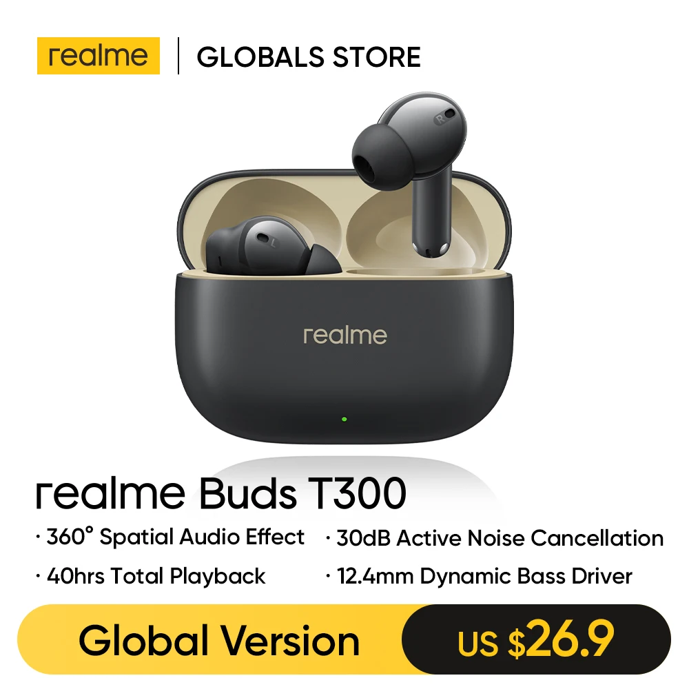 

realme Buds T300 Наушники TWS Активное шумоподавление 30 дБ Настоящая беспроводная связь Bluetooth 5.3 Водонепроницаемый Наушник Батарея на 40 часов работы