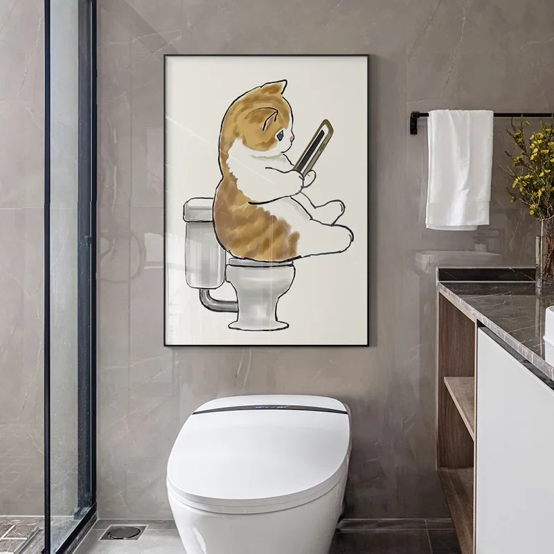 

Modern Minimalist Bathroom Toilet Decoration Painting Creative Cat Hole-free Bathroom Wall Painting Japanese Mural Calligraphy