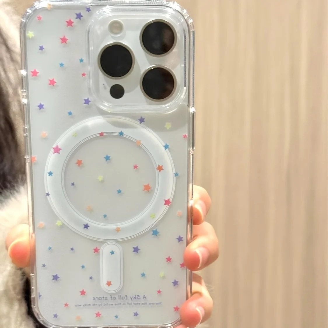Colored stars, transparent magnet case for iPhone17 16, 15 14 13 12 11 Pro Max Plus