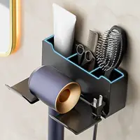 Hair Dryer Holder No Drill Wall Mount Self-Adhesive With Plug Holder Storage Organizer For Bathroom Hotel Barbershop 1