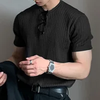 Vêtements d'été pour hommes, t-shirt de luxe léger, loisirs, manches longues, col rond, drapé, couleur unie, chemise ample, basique, tricot populaire 2