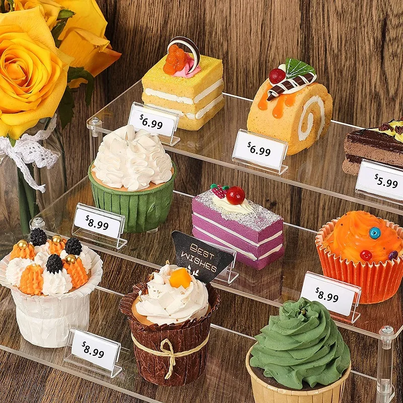 10pcs L 모양 테이블 로그인 디스플레이 스탠드 이름 소매 빵집 뷔페에 대 한 가격 카드 홀더 아크릴 지우기 가격 카드 태그 레이블 스탠드