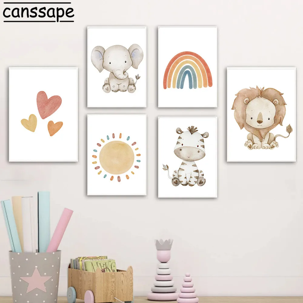 

Elephant Lion Wall Art Print Picture Sun Rainbow Canvas Painting Nordic Poster Nursery Posters And Prints Baby Room Decoration