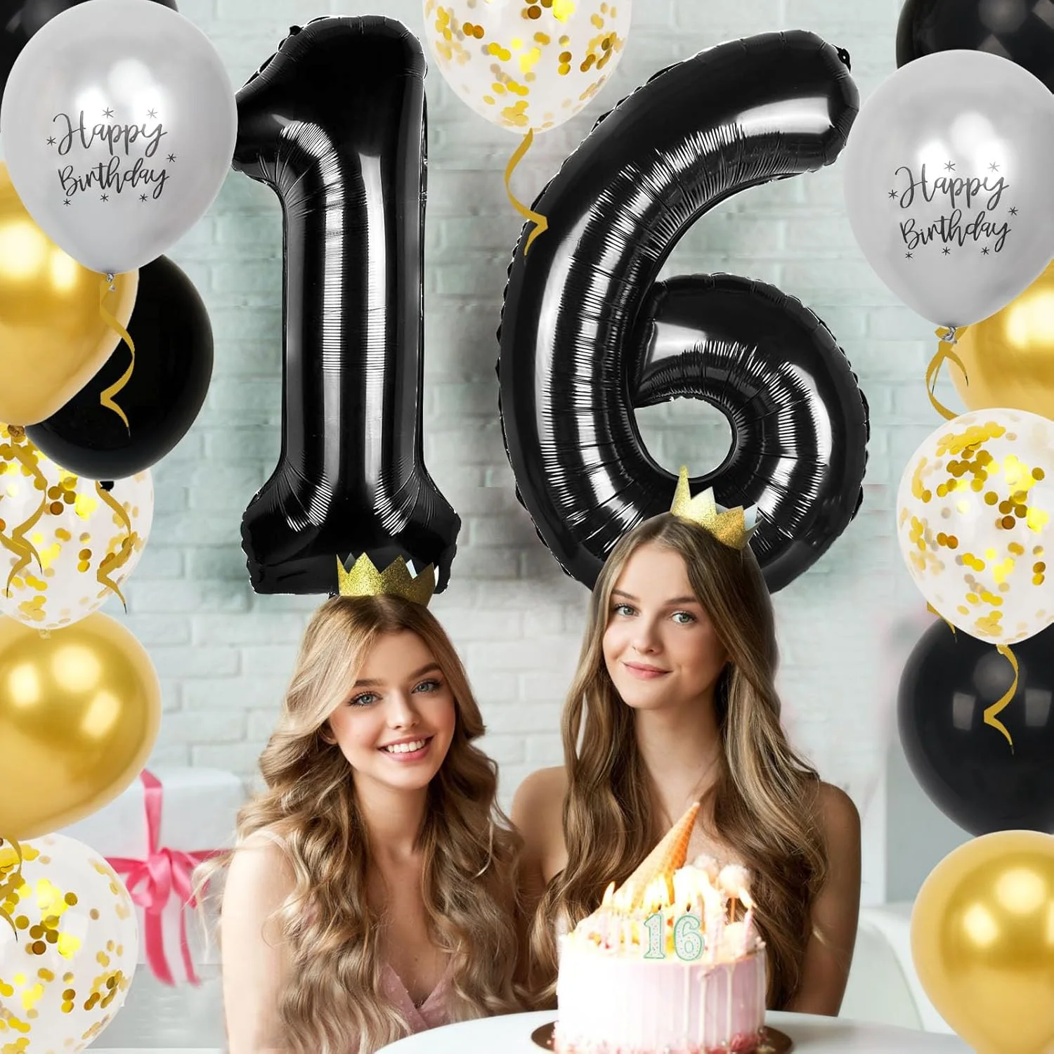 40 Zoll Schwarze Große Zahlen 16/18/21/30/40/50/60 Jahre Set mit Glitzer-Latexballons für Erwachsene Männer Geburtstagsdekoration – Detail 29