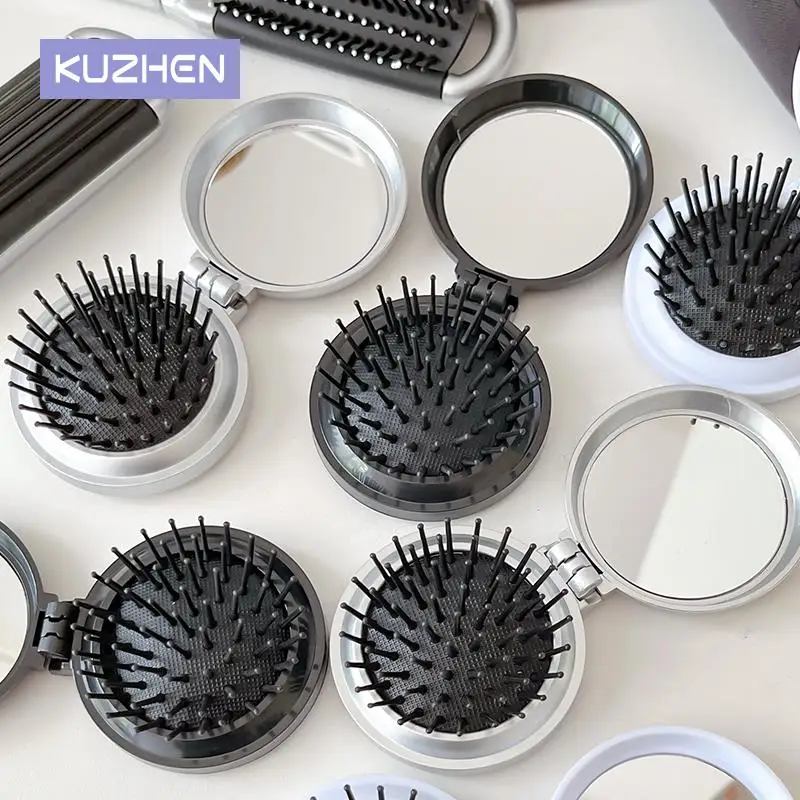 

Small Size Hair Comb With Folding Mirror Traveling Round Pocket Small Travel Massage Hair Brush With Mirror Styling Tools