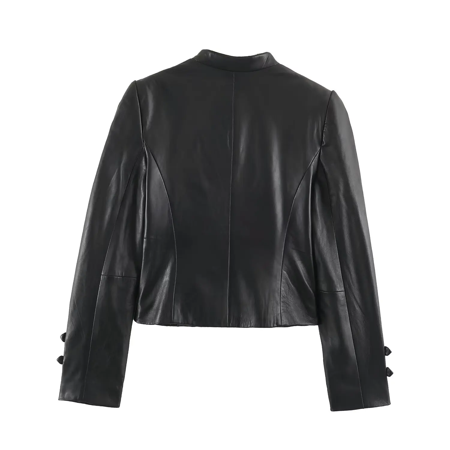 BSAY 2026 Nouvelle Collection Automne – Blouson Court Femme en Similicuir Streetwear, Col Montant, Manches Longues, Boutons Décoratifs, Coupe Ajustée