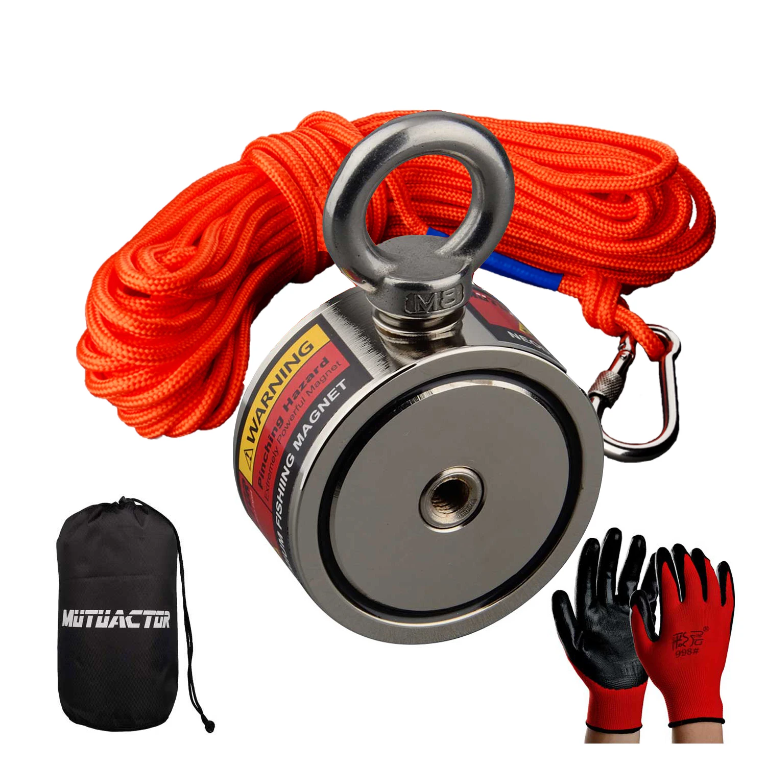 

120KGX2 Powerful Neodymium Double Side Search Magnet Set Rope Strong Salvage Fishing Magnetic