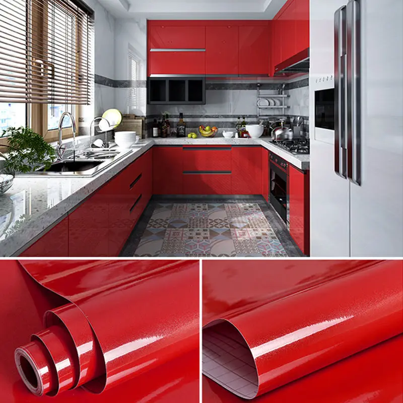 DIY PVC Self-Adhesive Waterproof Oilproof Wallpapers Decorative Kitchen Cabinet Desktop Wall Stickers Home Decors Wall in Rolls 6