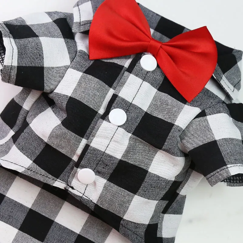 Pet Dog Shirt Bowtie T-Shirts Classical Plaid Thin Breathable Summer Dog Clothes for Small Large Dogs Puppy